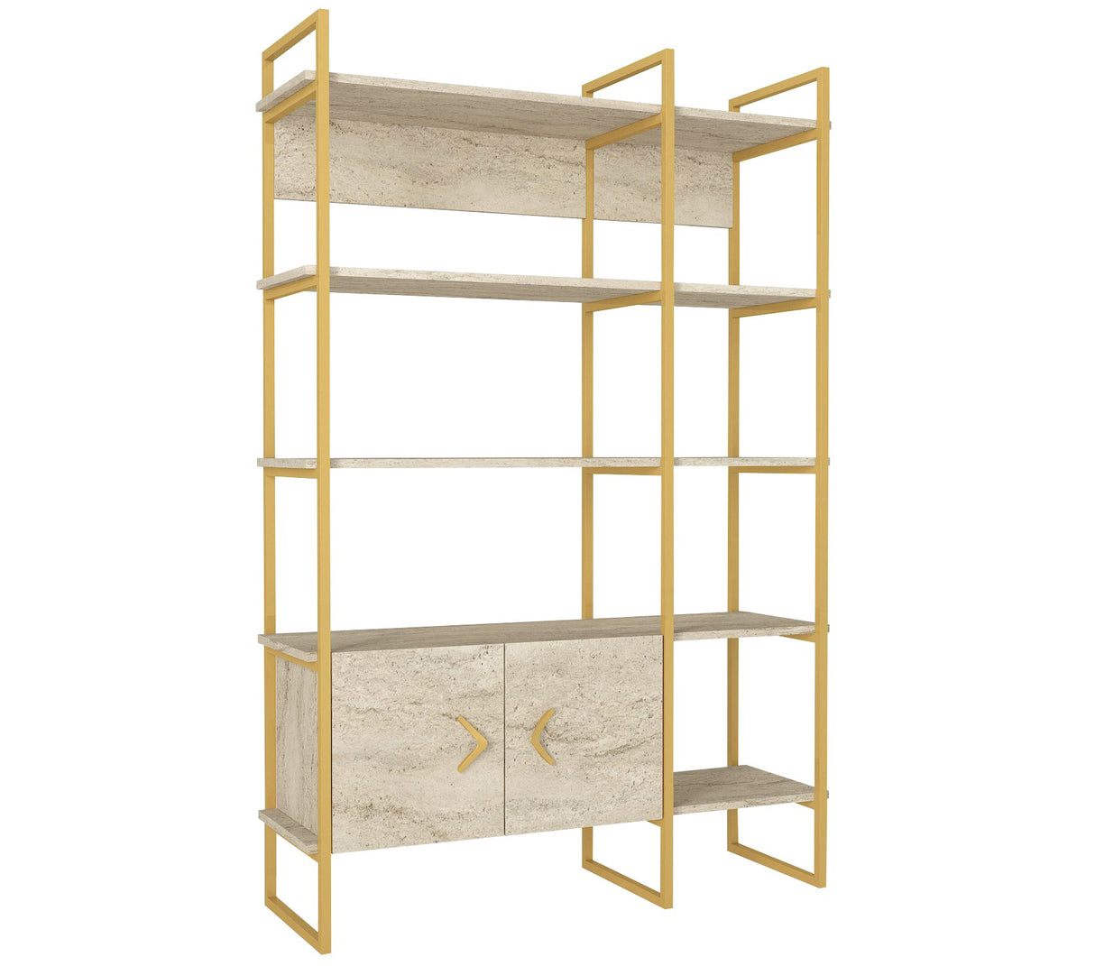Bibliotecă Santana, Travertin - Auriu, 120x39x180 cm