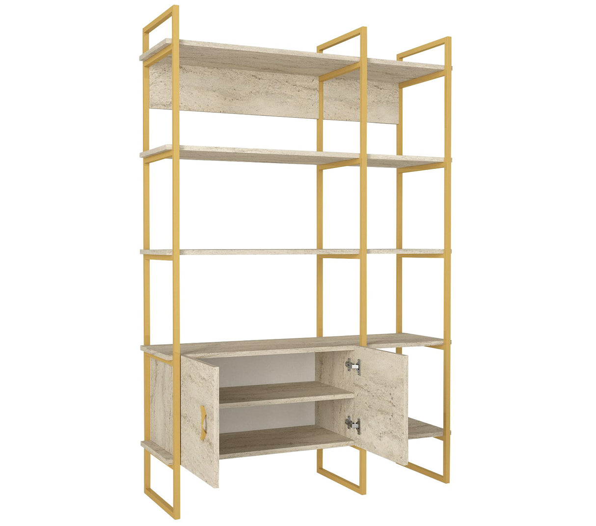 Bibliotecă Santana, Travertin - Auriu, 120x39x180 cm
