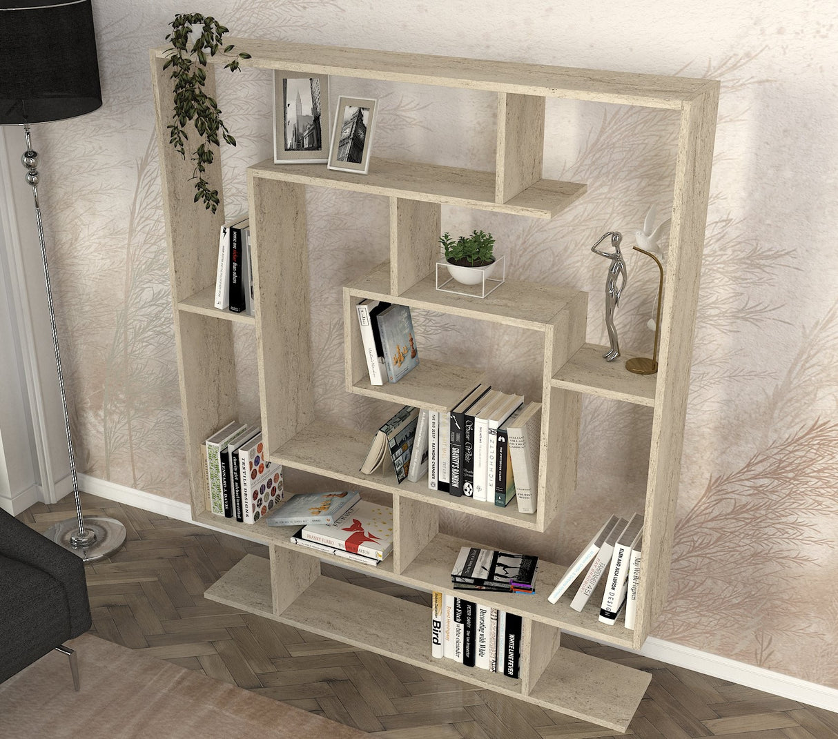 Bibliotecă Sarmasik, Travertin, 125x22x149 cm
