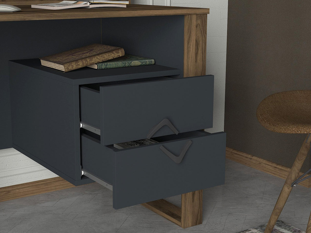 Birou Bumerang, Nuc - Antracit, 120x60x114 cm