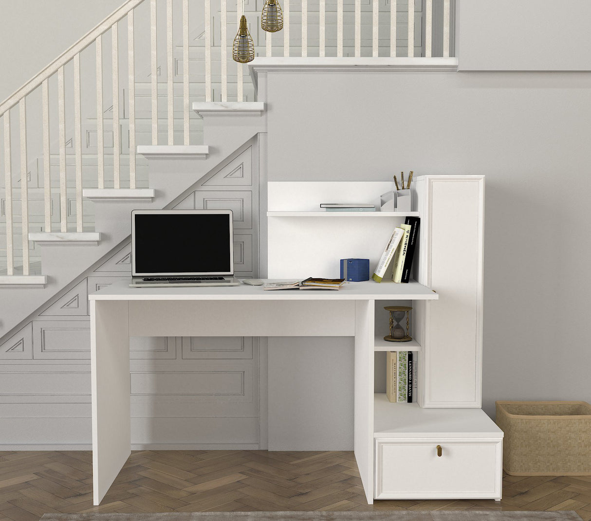 Birou Shellon, Alb, 143x60x116 cm