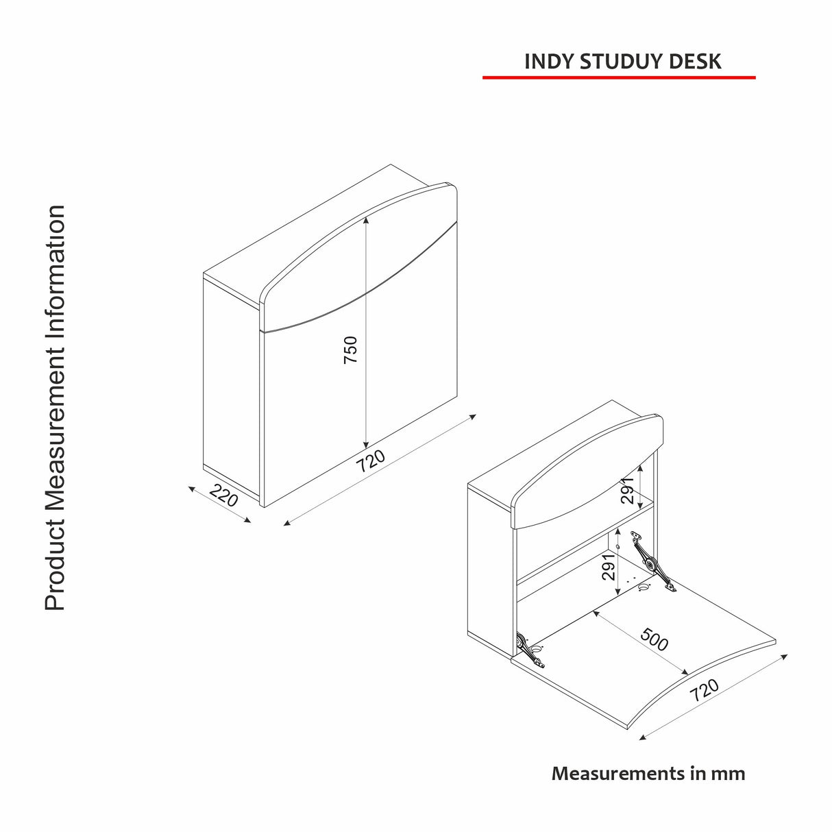 Birou Indy, Stejar, 72x50x75 cm