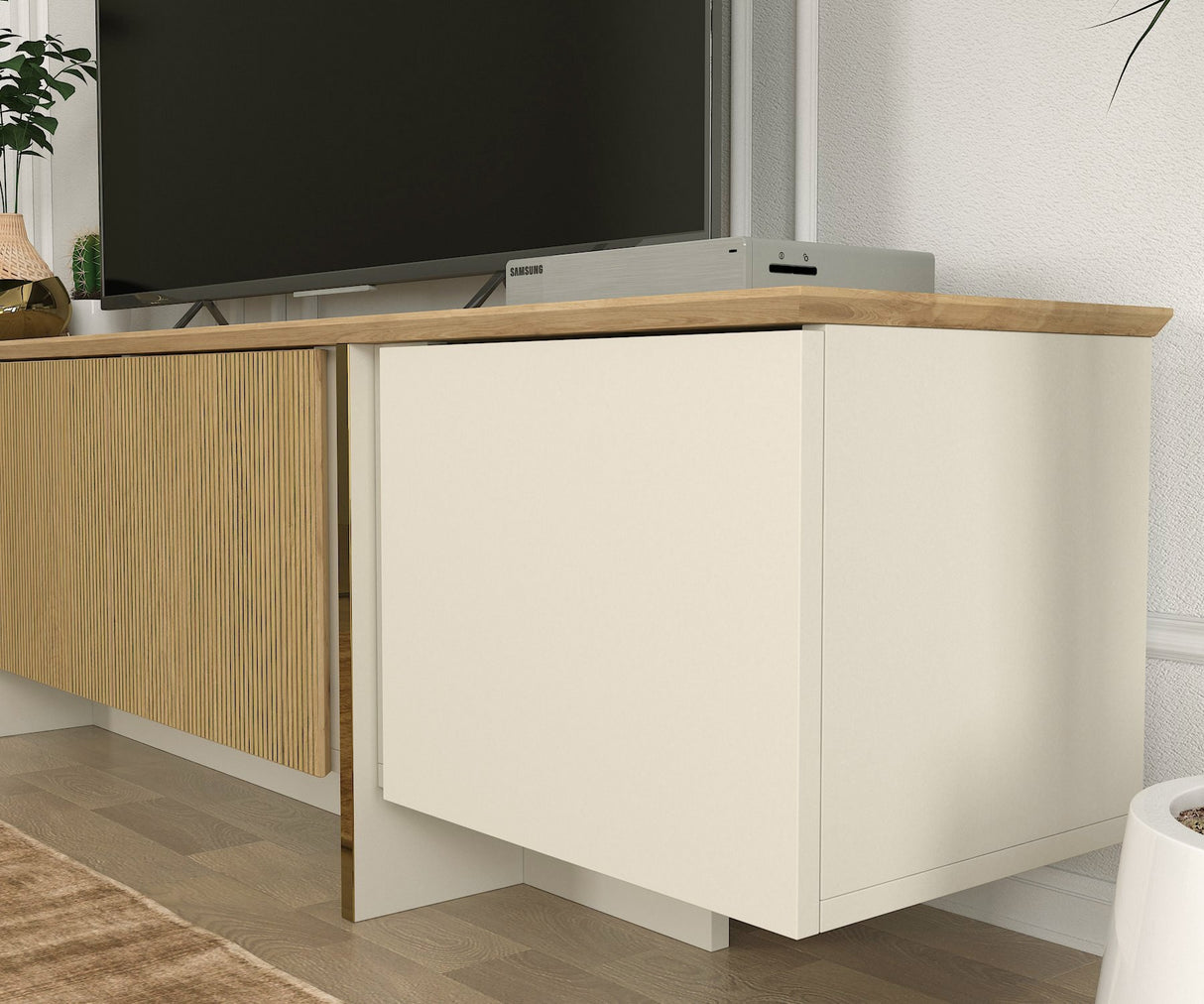 Comodă TV Sion, Crem - Nuc, 180x35x45 cm