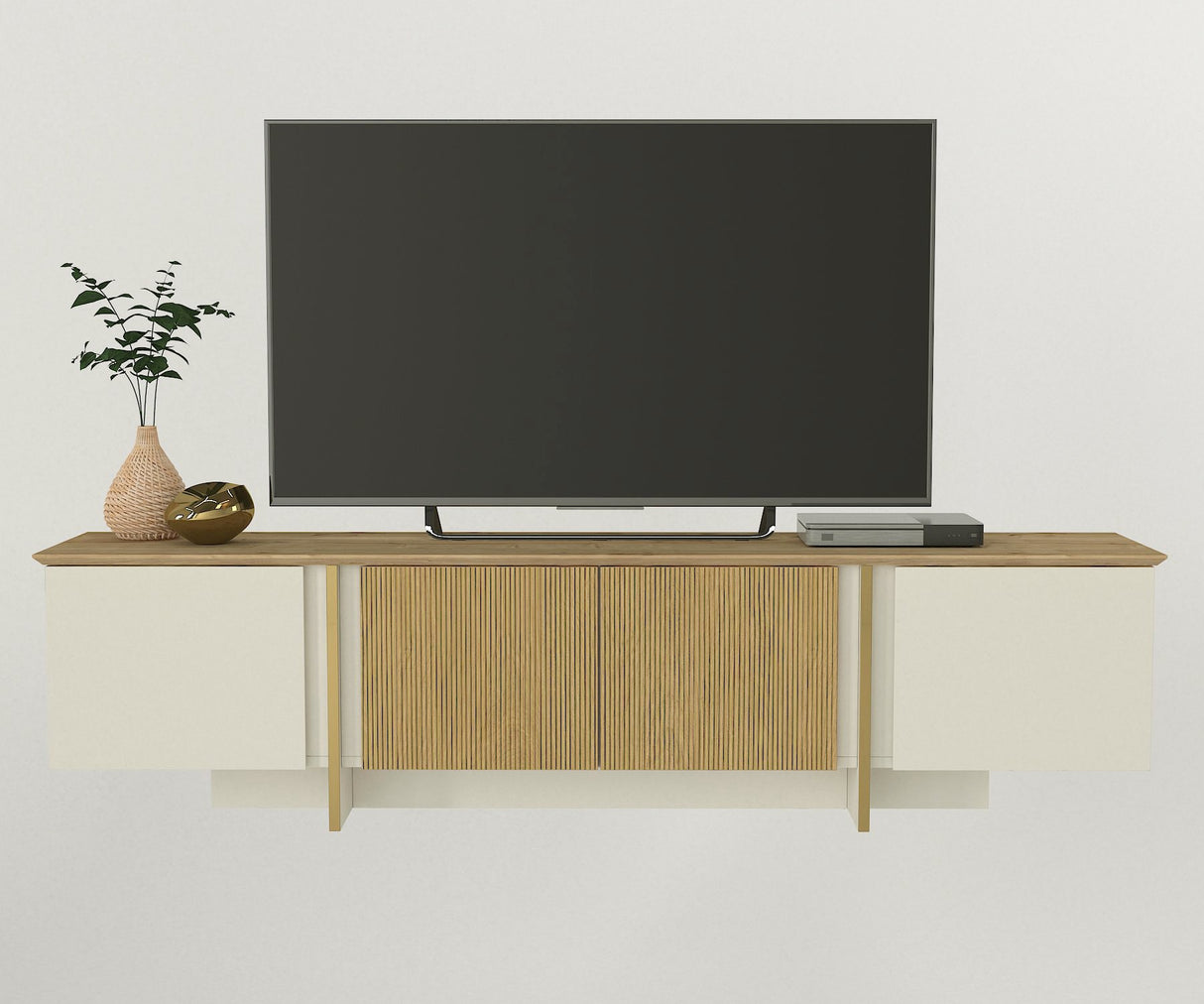 Comodă TV Sion, Crem - Nuc, 180x35x45 cm
