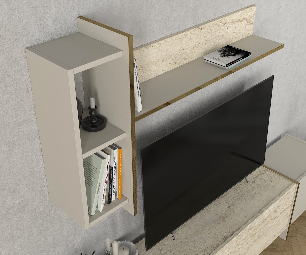 Comodă TV Veyron, Travertin - Sandstone, 180x32x45 cm