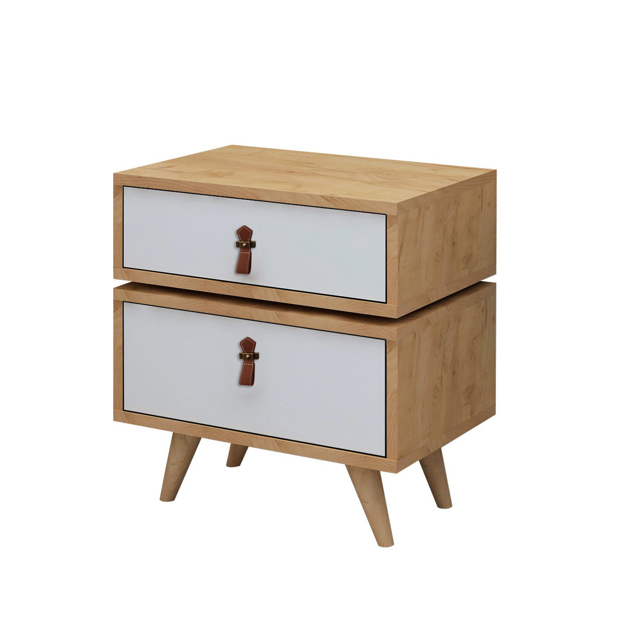 Noptieră Leija, Stejar - Alb, 50x40x59 cm