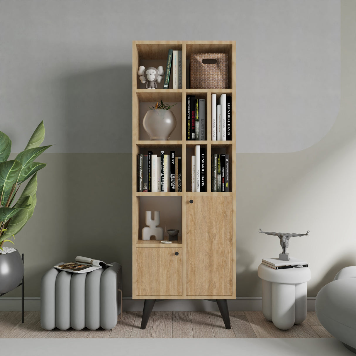 Bibliotecă Kiato, Stejar, 60x30x170 cm