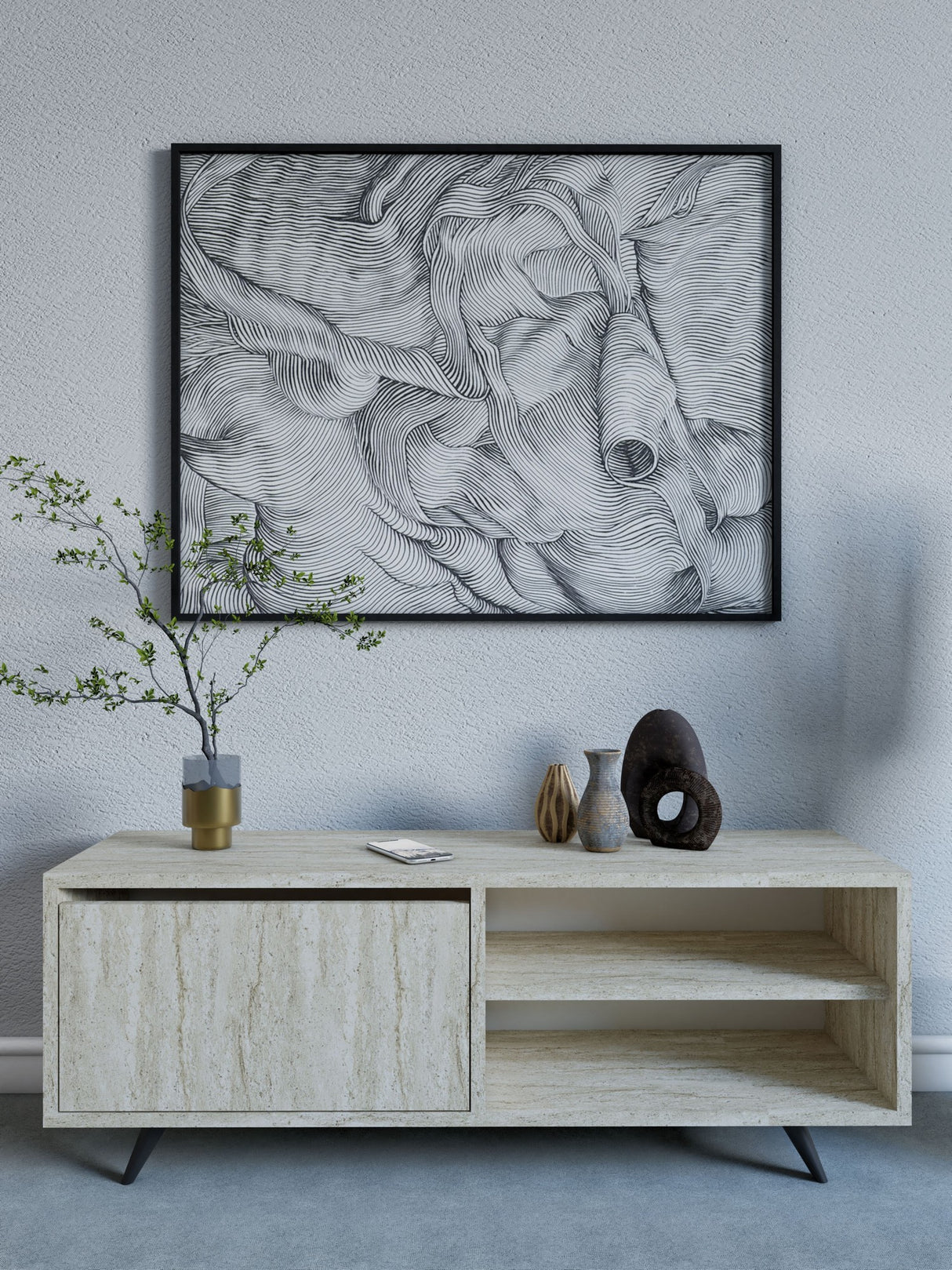 Comodă TV Maku, Travertin, 120x35x47 cm