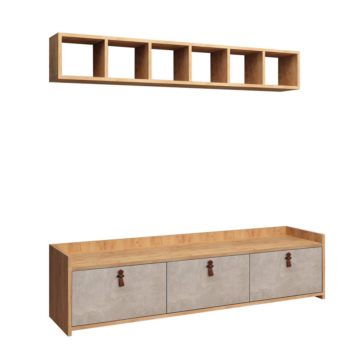 Comodă TV Sleppa, Stejar - Alb, 150x35x45 cm