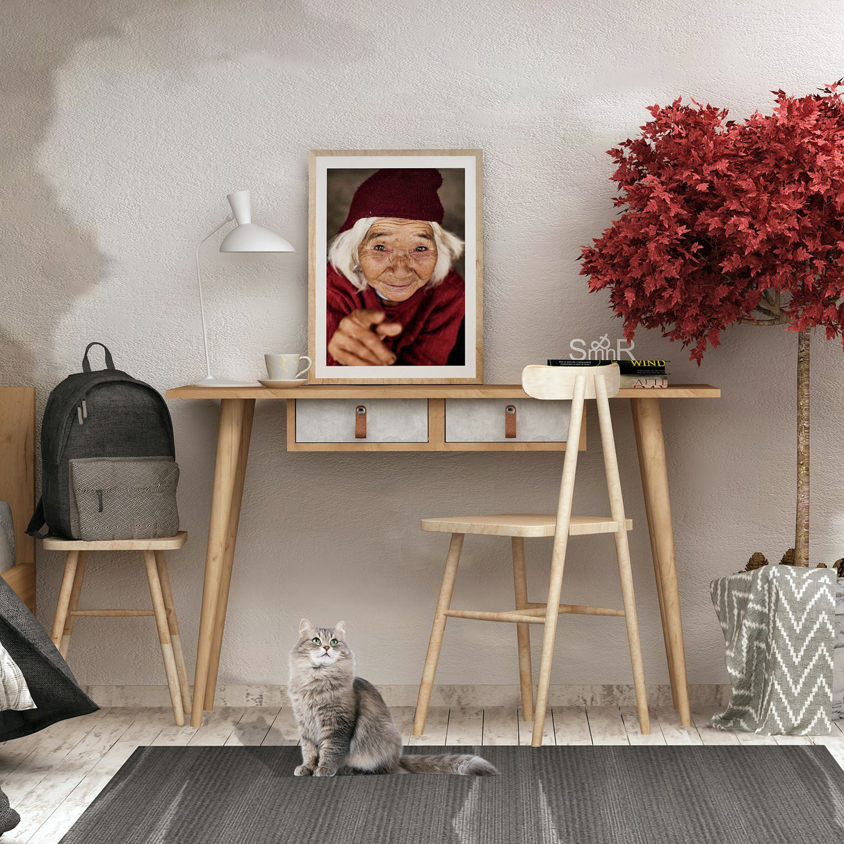 Birou Soomin, Stejar - Alb, 120x60x74 cm