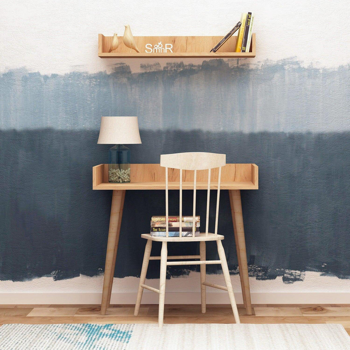 Birou Harmony cu raft, Stejar, 90x20x10 cm