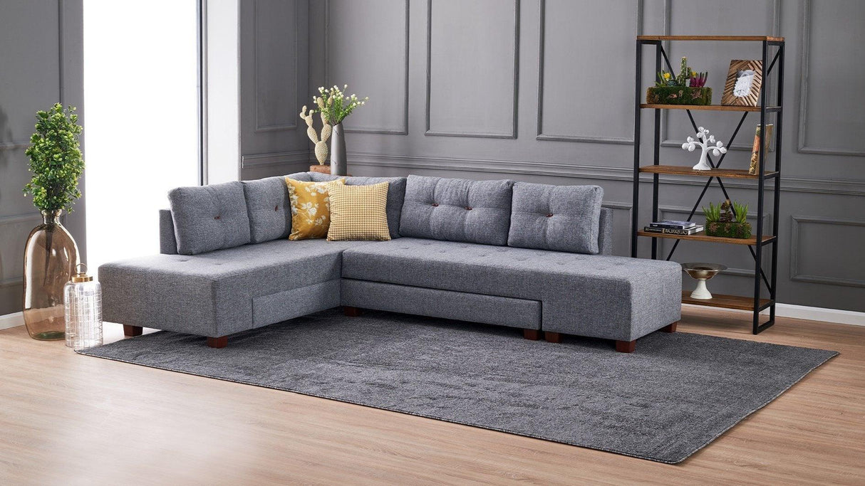 Canapea extensibilă de colț Manama, Stânga, Diverse culori, 280x206x85 cm - Gri închis | SKU: 825BLC1182 | Canapea extensibilă de colț Manama, Stânga, 280x206x85 cm, varianta Gri închis, produs pentru amenajarea locuinței, disponibil online în România la CasaMob