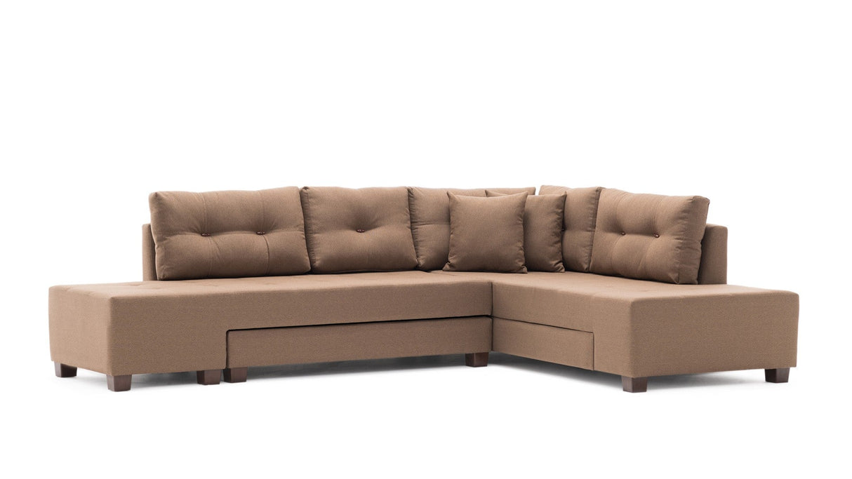 Canapea extensibilă de colț Manama, Dreapta, Diverse culori, 280x206x85 cm - Maro | SKU: 825BLC1183 | Canapea extensibilă de colț Manama, Dreapta, 280x206x85 cm, varianta Maro, produs pentru amenajarea locuinței, disponibil online în România la CasaMob