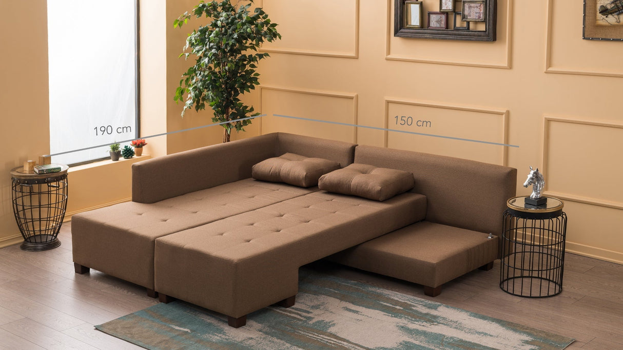 Canapea extensibilă de colț Manama, Stânga, Diverse culori, 280x206x85 cm - Maro | SKU: 825BLC1184 | Canapea extensibilă de colț Manama, Stânga, 280x206x85 cm, varianta Maro, produs pentru amenajarea locuinței, disponibil online în România la CasaMob
