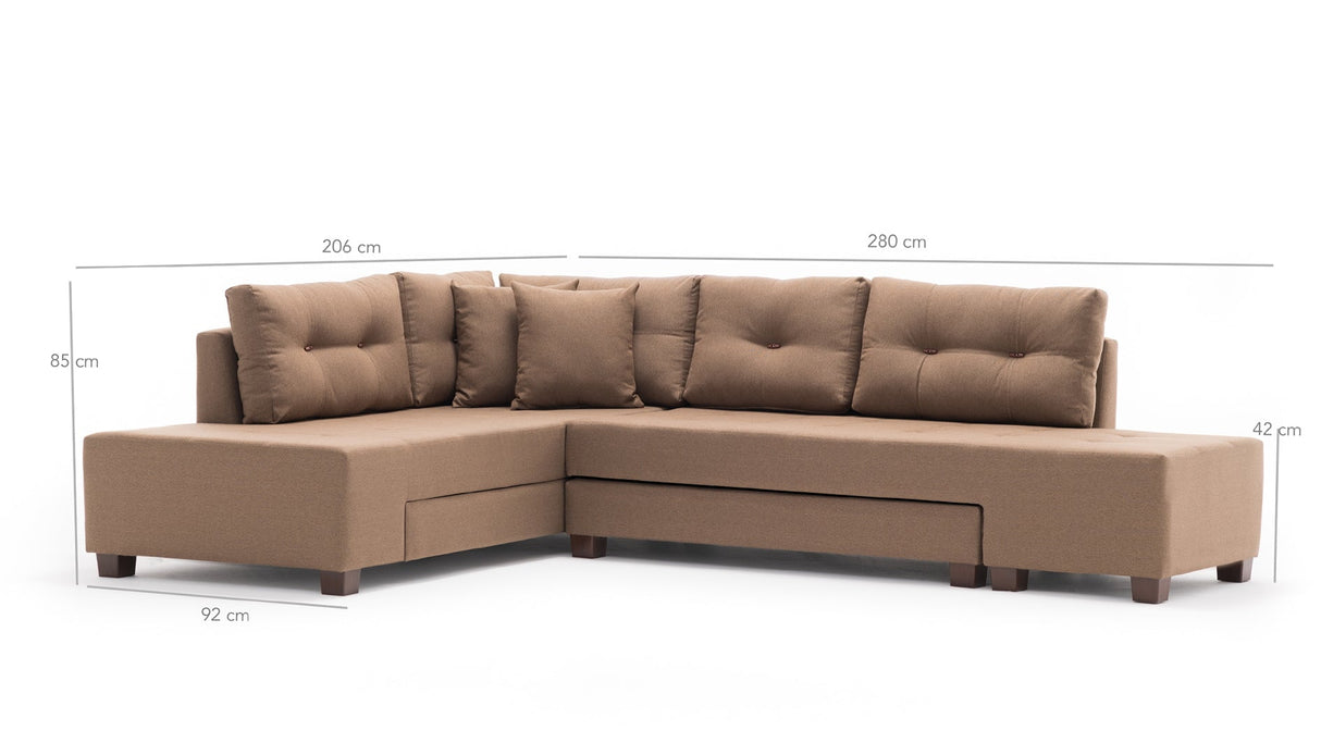 Canapea extensibilă de colț Manama, Stânga, Diverse culori, 280x206x85 cm - Maro | SKU: 825BLC1184 | Canapea extensibilă de colț Manama, Stânga, 280x206x85 cm, varianta Maro, produs pentru amenajarea locuinței, disponibil online în România la CasaMob