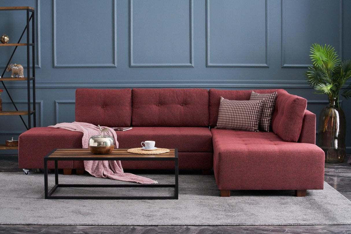 Canapea extensibilă de colț Manama, Dreapta, Diverse culori, 280x206x85 cm - Bordo | SKU: 825BLC1185 | Canapea extensibilă de colț Manama, Dreapta, 280x206x85 cm, varianta Bordo, produs pentru amenajarea locuinței, disponibil online în România la CasaMob