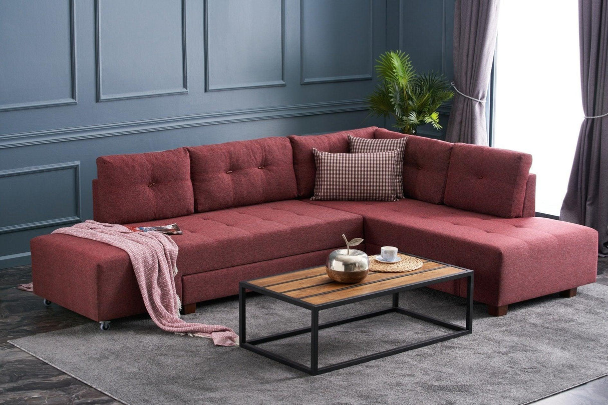 Canapea extensibilă de colț Manama, Dreapta, Diverse culori, 280x206x85 cm - Bordo | SKU: 825BLC1185 | Canapea extensibilă de colț Manama, Dreapta, 280x206x85 cm, varianta Bordo, produs pentru amenajarea locuinței, disponibil online în România la CasaMob