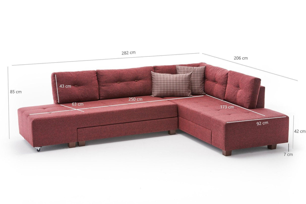 Canapea extensibilă de colț Manama, Dreapta, Diverse culori, 280x206x85 cm - Bordo | SKU: 825BLC1185 | Canapea extensibilă de colț Manama, Dreapta, 280x206x85 cm, varianta Bordo, produs pentru amenajarea locuinței, disponibil online în România la CasaMob
