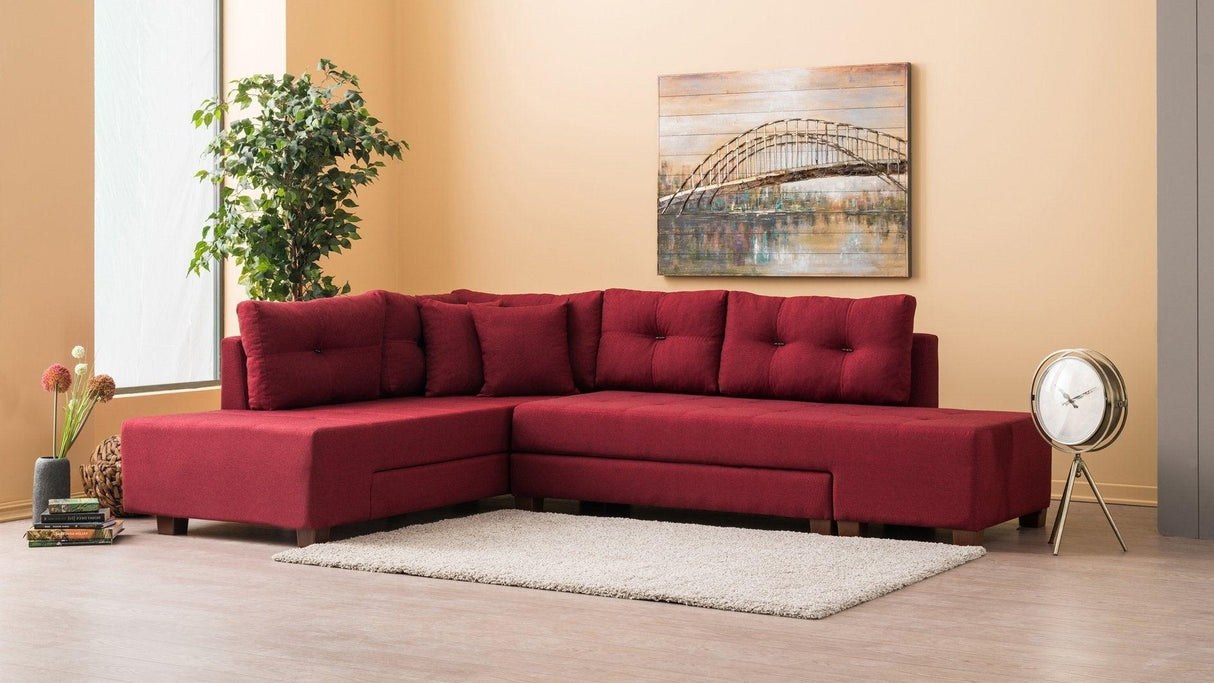 Canapea extensibilă de colț Manama, Stânga, Diverse culori, 280x206x85 cm - Bordo | SKU: 825BLC1186 | Canapea extensibilă de colț Manama, Stânga, 280x206x85 cm, varianta Bordo, produs pentru amenajarea locuinței, disponibil online în România la CasaMob