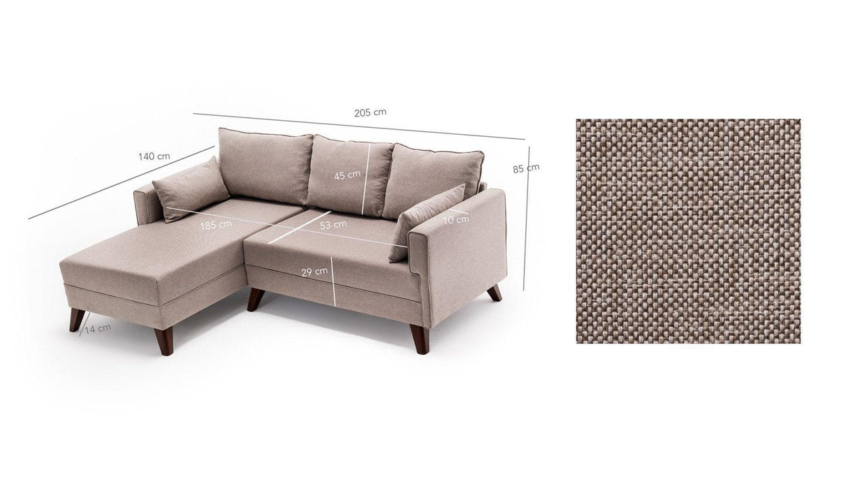 Canapea extensibilă Bella, Colț, Stânga, Diverse culori, 205x140x85 cm - Crem | SKU: 825BLC1510 | Canapea extensibilă Bella, Colț, Stânga, 205x140x85 cm, varianta Crem, produs pentru amenajarea locuinței, disponibil online în România la CasaMob