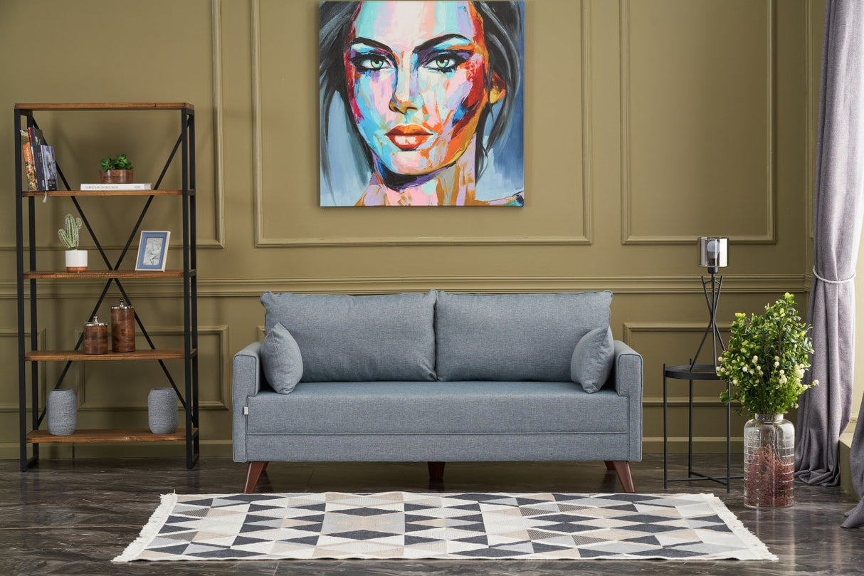 Canapea fixă 2 locuri Bella Soft İkili Koltuk, Albastru, 177x81x85 cm