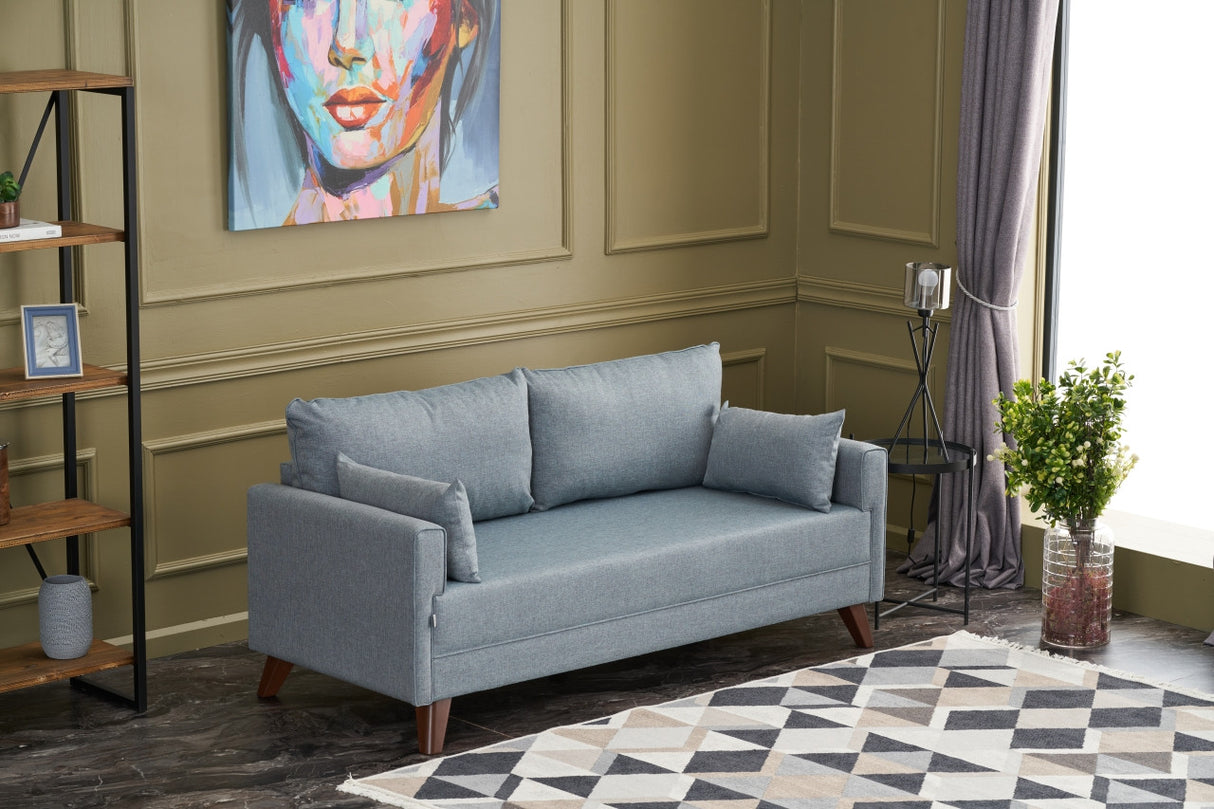 Canapea fixă 2 locuri Bella Soft İkili Koltuk, Albastru, 177x81x85 cm