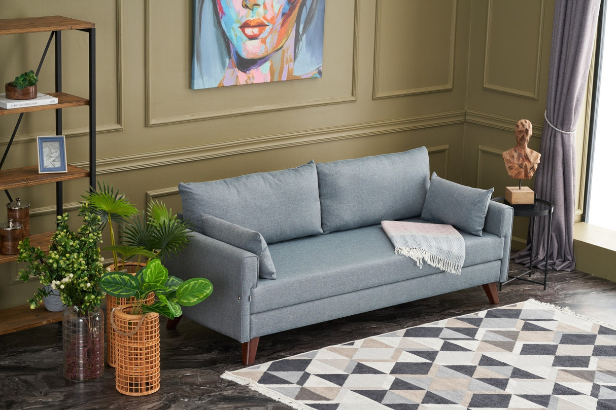 Canapea extensibilă Bella, Soft, 3 locuri, Albastru, 208x81x85 cm
