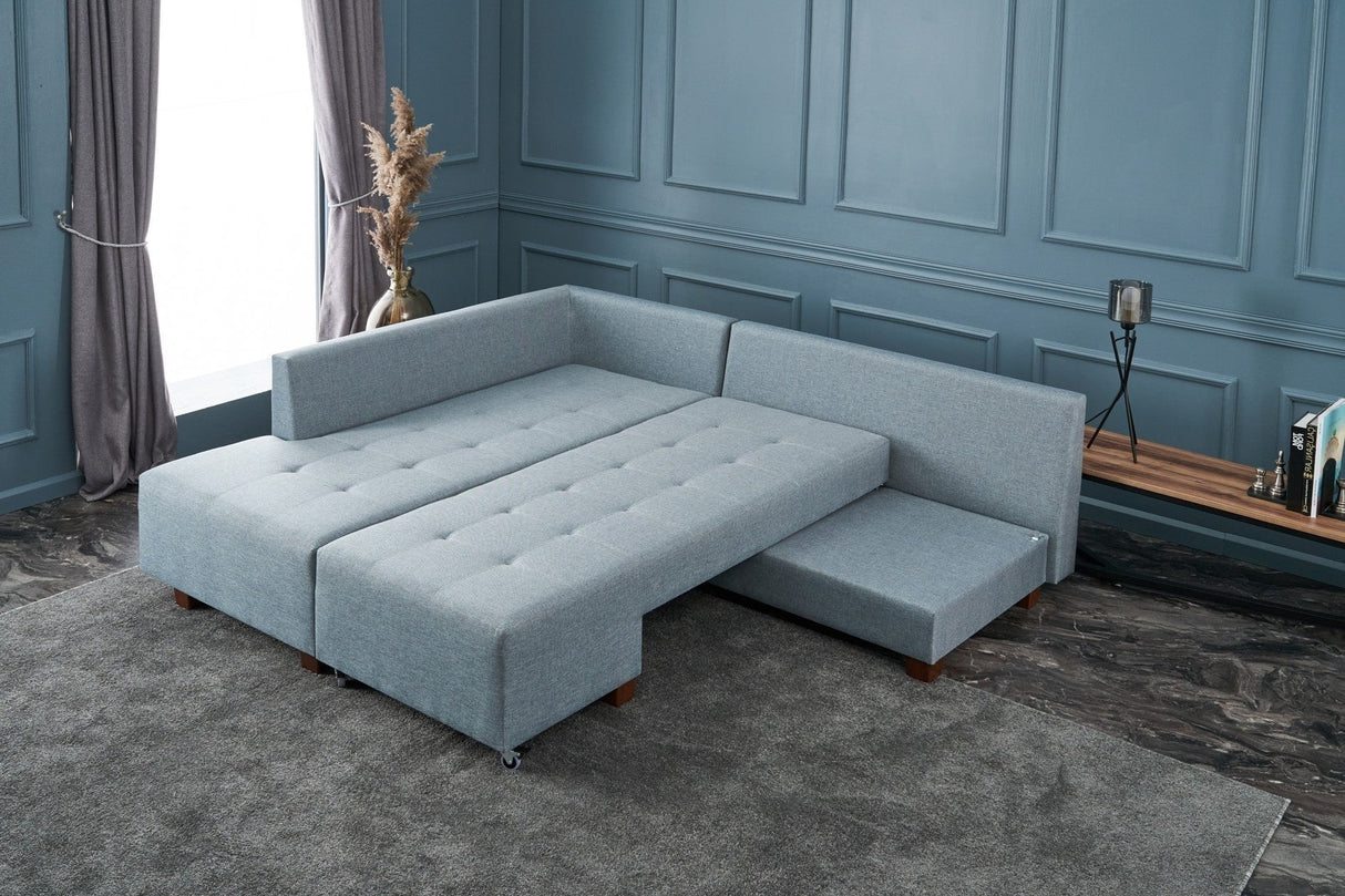 Canapea extensibilă de colț Manama, Stânga, Diverse culori, 280x206x85 cm - Albastru deschis | SKU: 825BLC2542 | Canapea extensibilă de colț Manama, Stânga, 280x206x85 cm, varianta Albastru deschis, produs pentru amenajarea locuinței, disponibil online în România la CasaMob