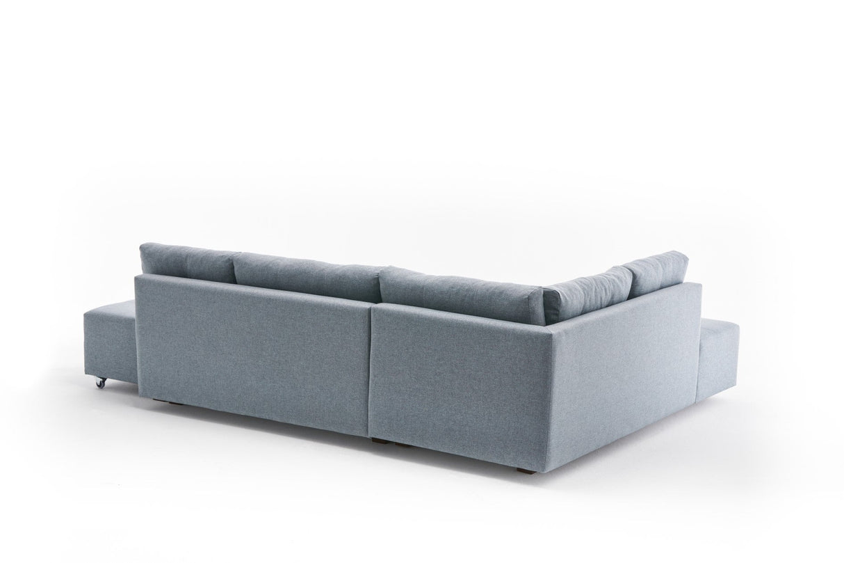 Canapea extensibilă de colț Manama, Stânga, Diverse culori, 280x206x85 cm - Albastru deschis | SKU: 825BLC2542 | Canapea extensibilă de colț Manama, Stânga, 280x206x85 cm, varianta Albastru deschis, produs pentru amenajarea locuinței, disponibil online în România la CasaMob