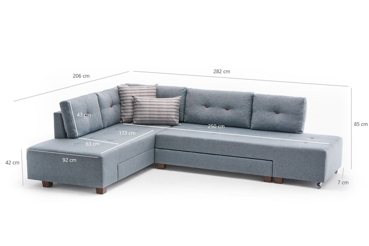 Canapea extensibilă de colț Manama, Stânga, Diverse culori, 280x206x85 cm - Albastru deschis | SKU: 825BLC2542 | Canapea extensibilă de colț Manama, Stânga, 280x206x85 cm, varianta Albastru deschis, produs pentru amenajarea locuinței, disponibil online în România la CasaMob