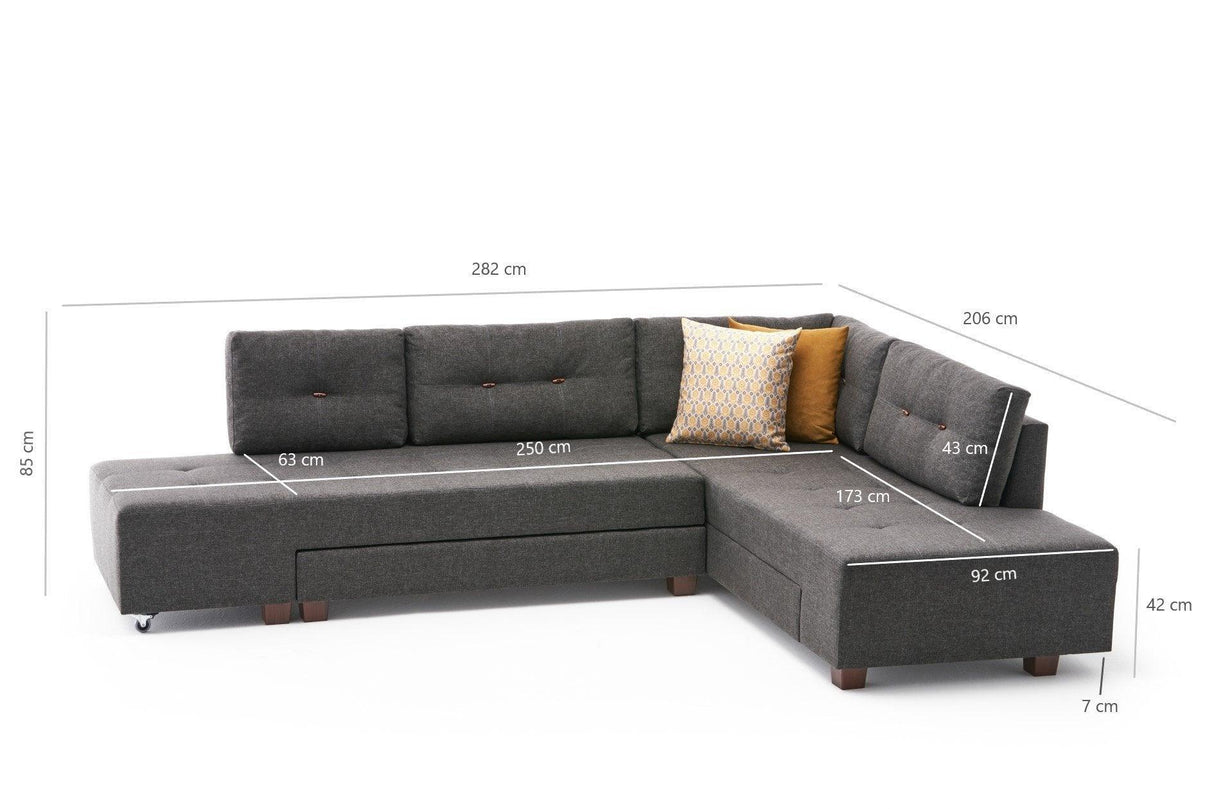 Canapea extensibilă de colț Manama, Dreapta, Diverse culori, 280x206x85 cm - Antracit | SKU: 825BLC2544 | Canapea extensibilă de colț Manama, Dreapta, 280x206x85 cm, varianta Antracit, produs pentru amenajarea locuinței, disponibil online în România la CasaMob