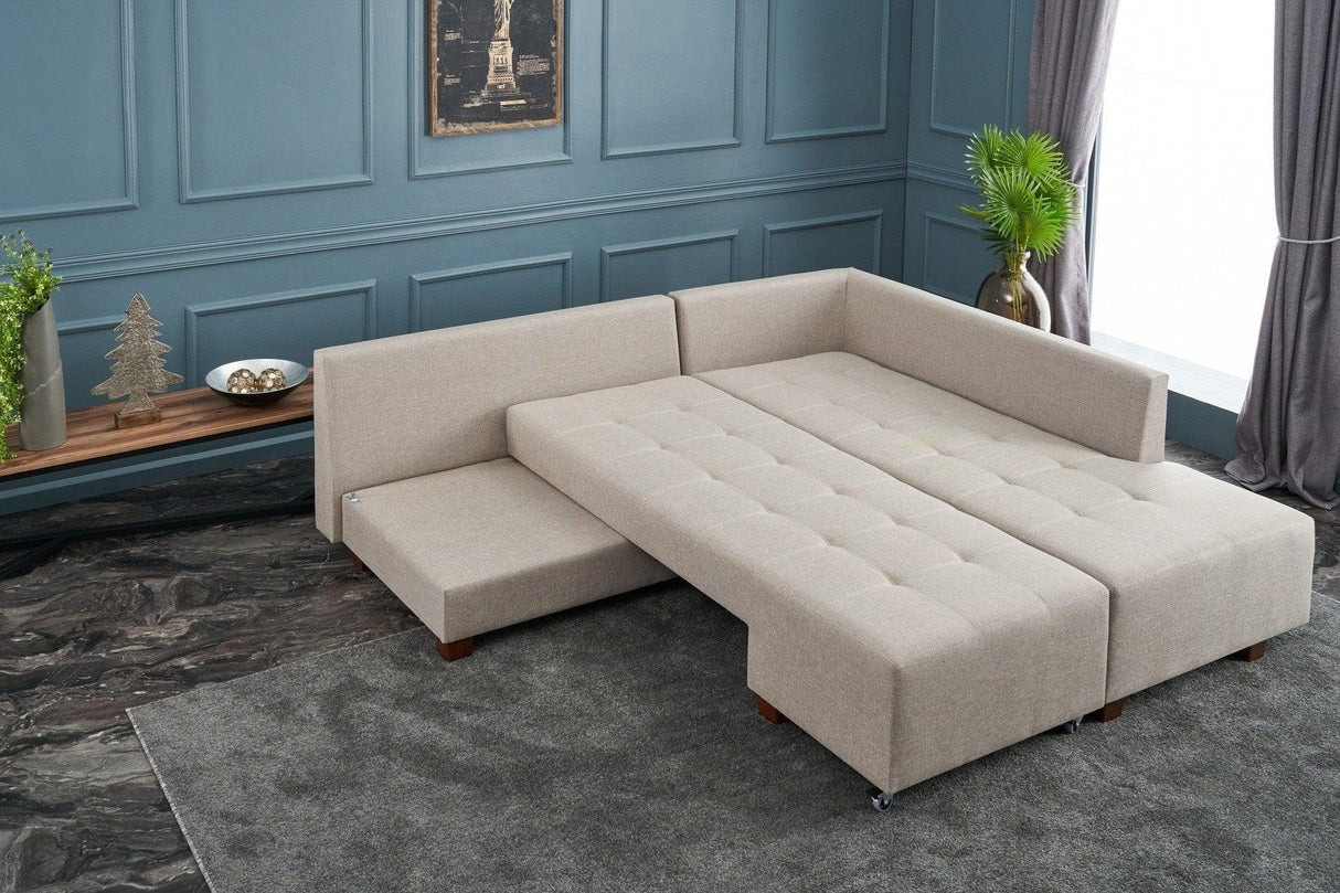 Canapea extensibilă de colț Manama, Dreapta, Diverse culori, 280x206x85 cm - Crem | SKU: 825BLC2546 | Canapea extensibilă de colț Manama, Dreapta, 280x206x85 cm, varianta Crem, produs pentru amenajarea locuinței, disponibil online în România la CasaMob
