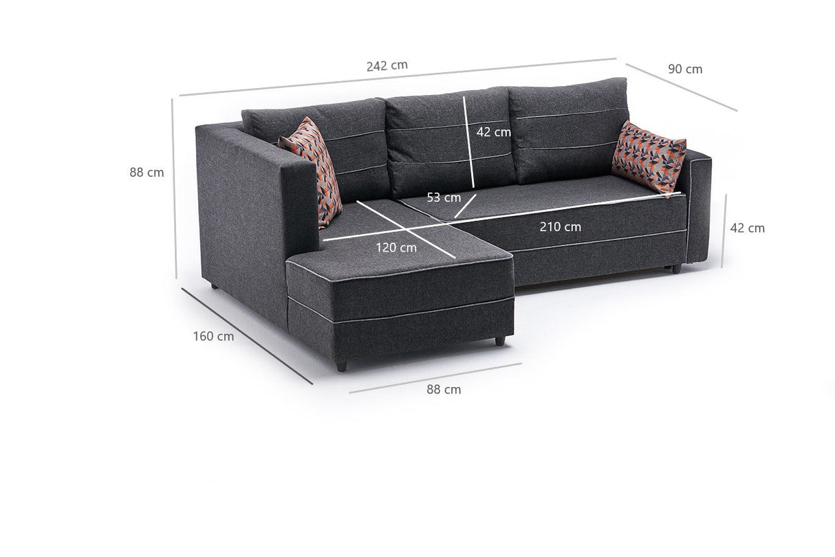 Canapea extensibilă Ece, Colț, Stânga, Diverse culori, 242x90x88 cm - Antracit | SKU: 825BLC2597 | Canapea extensibilă Ece, Colț, Stânga, 242x90x88 cm, varianta Antracit, produs pentru amenajarea locuinței, disponibil online în România la CasaMob