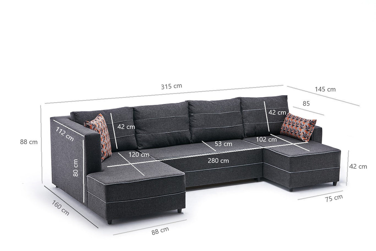 Canapea extensibilă Ece, Colț, Panoramică, Diverse culori, 315x160x88 cm - Antracit | SKU: 825BLC2598 | Canapea extensibilă Ece, Colț, Panoramică, 315x160x88 cm, varianta Antracit, produs pentru amenajarea locuinței, disponibil online în România la CasaMob