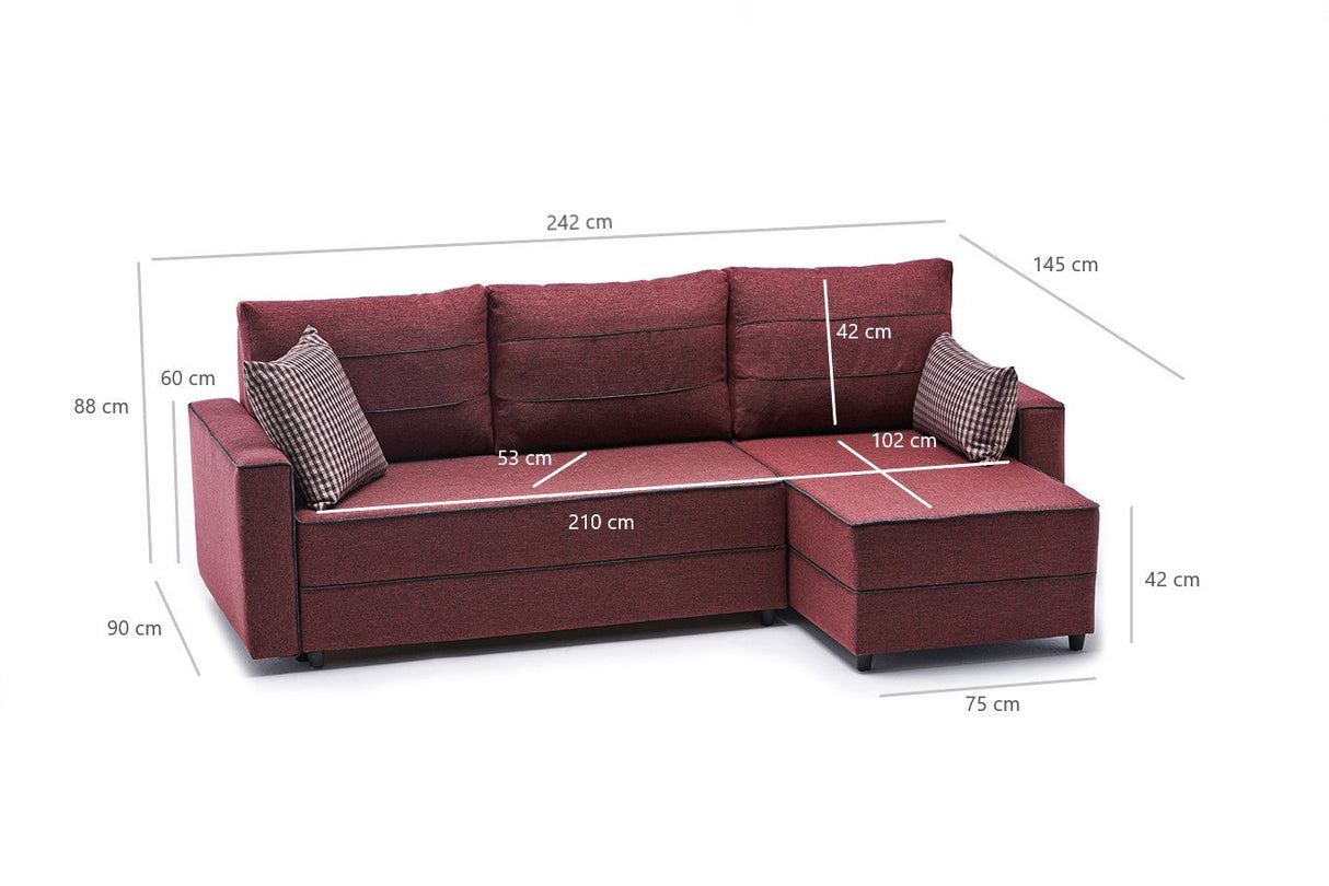 Canapea extensibilă Ece, Colț, Dreapta, Diverse culori, 242x90x88 cm - Bordo | SKU: 825BLC2599 | Canapea extensibilă Ece, Colț, Dreapta, 242x90x88 cm, varianta Bordo, produs pentru amenajarea locuinței, disponibil online în România la CasaMob