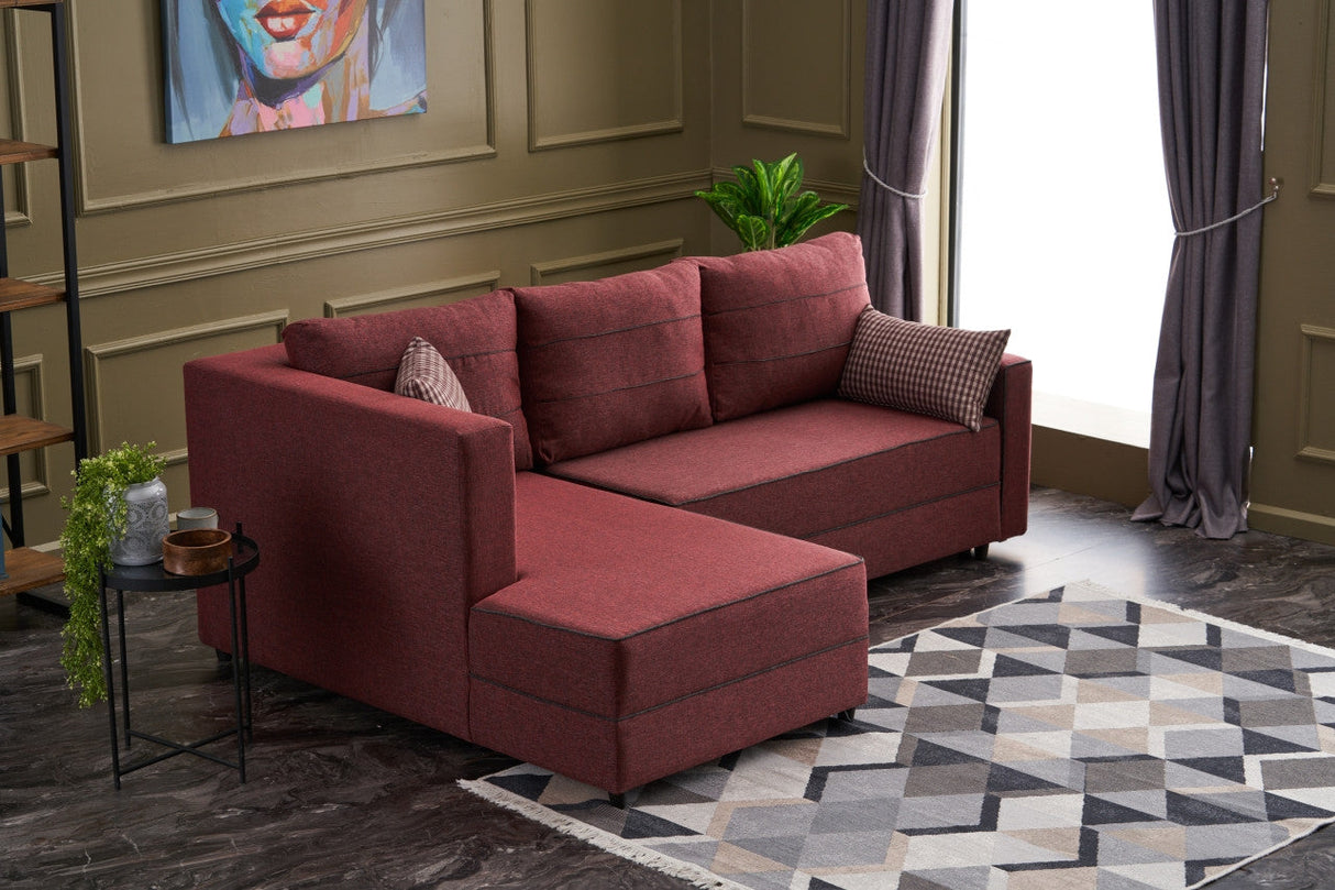 Canapea extensibilă Ece, Colț, Stânga, Diverse culori, 242x90x88 cm - Bordo | SKU: 825BLC2601 | Canapea extensibilă Ece, Colț, Stânga, 242x90x88 cm, varianta Bordo, produs pentru amenajarea locuinței, disponibil online în România la CasaMob