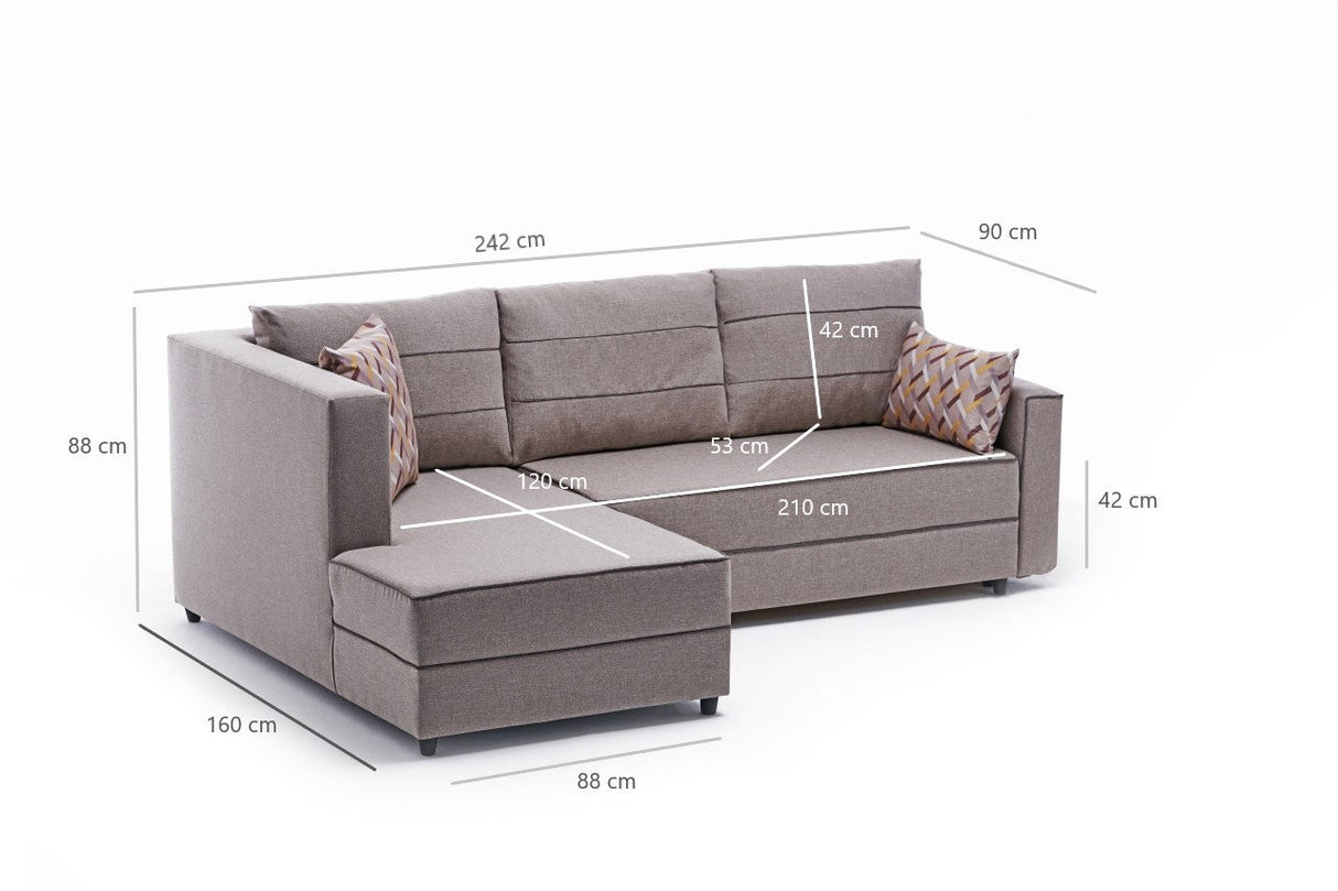 Canapea extensibilă Ece, Colț, Stânga, Diverse culori, 242x90x88 cm - Crem | SKU: 825BLC2604 | Canapea extensibilă Ece, Colț, Stânga, 242x90x88 cm, varianta Crem, produs pentru amenajarea locuinței, disponibil online în România la CasaMob