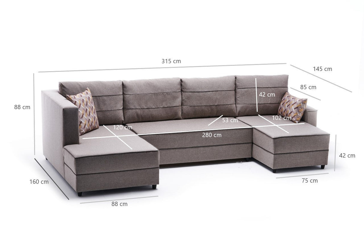 Canapea extensibilă Ece, Colț, Panoramică, Diverse culori, 315x160x88 cm - Crem | SKU: 825BLC2605 | Canapea extensibilă Ece, Colț, Panoramică, 315x160x88 cm, varianta Crem, produs pentru amenajarea locuinței, disponibil online în România la CasaMob
