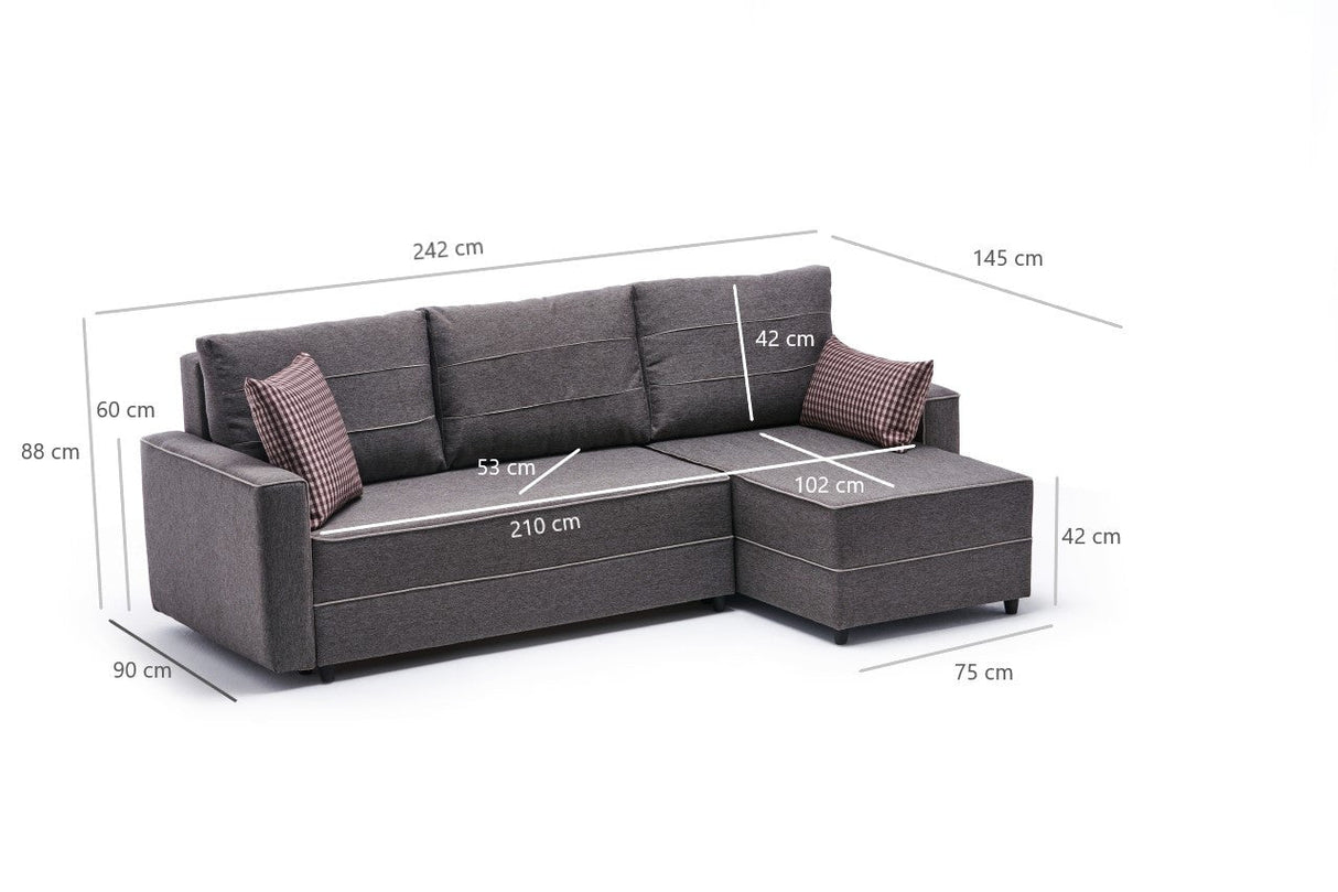 Canapea extensibilă Ece, Colț, Dreapta, Diverse culori, 242x90x88 cm - Maro | SKU: 825BLC2606 | Canapea extensibilă Ece, Colț, Dreapta, 242x90x88 cm, varianta Maro, produs pentru amenajarea locuinței, disponibil online în România la CasaMob