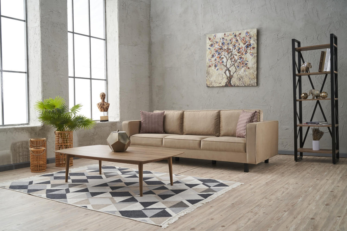 Canapea fixă Kale Velvet, Diverse culori, Diverse configurații, Diverse dimensiuni - Crem - 222x91x83 cm - 3 locuri | SKU: 825BLC2726 | Canapea fixă Kale Velvet, varianta Crem - 222x91x83 cm - 3 locuri, produs pentru amenajarea locuinței, disponibil online în România la CasaMob
