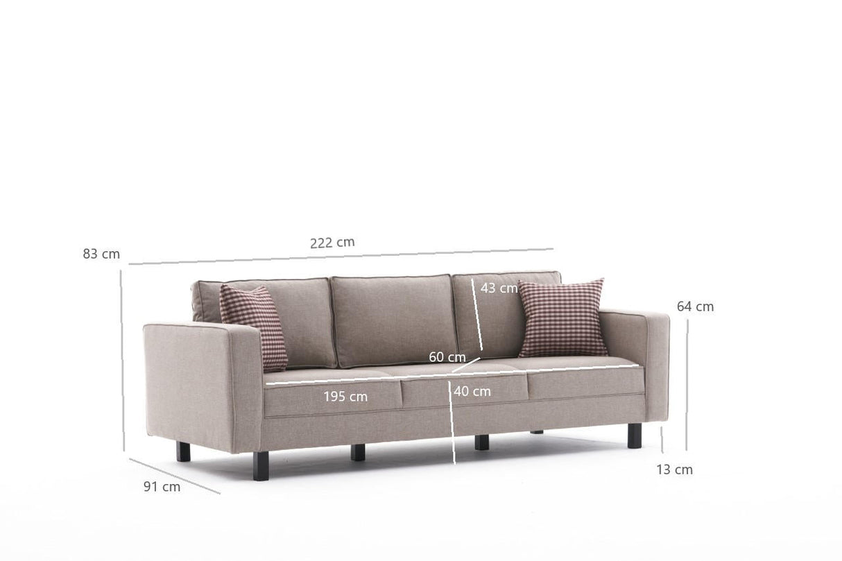 Canapea fixă Kale Linen, Diverse culori, Diverse configurații, Diverse dimensiuni - Crem - 222x91x83 cm - 3 locuri | SKU: 825BLC2730 | Canapea fixă Kale Linen, varianta Crem - 222x91x83 cm - 3 locuri, produs pentru amenajarea locuinței, disponibil online în România la CasaMob