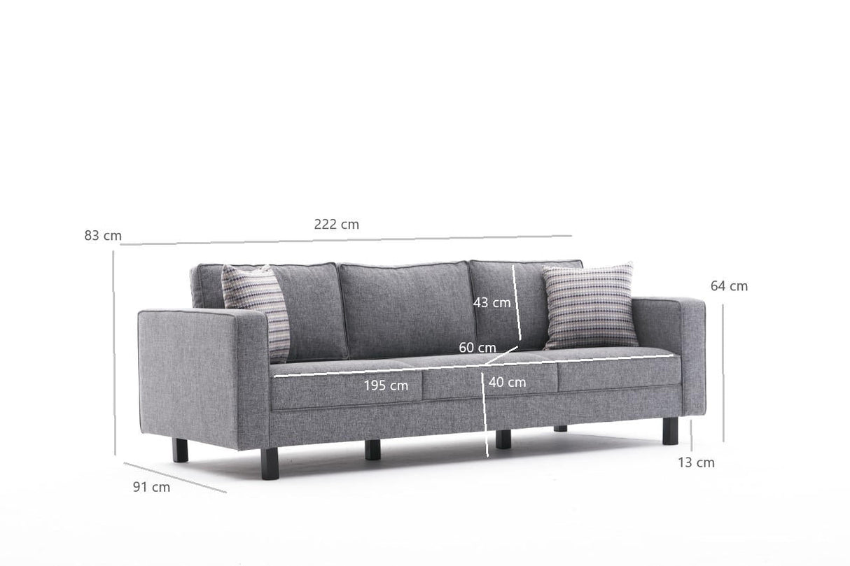 Canapea fixă Kale Linen, Diverse culori, Diverse configurații, Diverse dimensiuni - Gri - 222x91x83 cm - 3 locuri | SKU: 825BLC2731 | Canapea fixă Kale Linen, varianta Gri - 222x91x83 cm - 3 locuri, produs pentru amenajarea locuinței, disponibil online în România la CasaMob