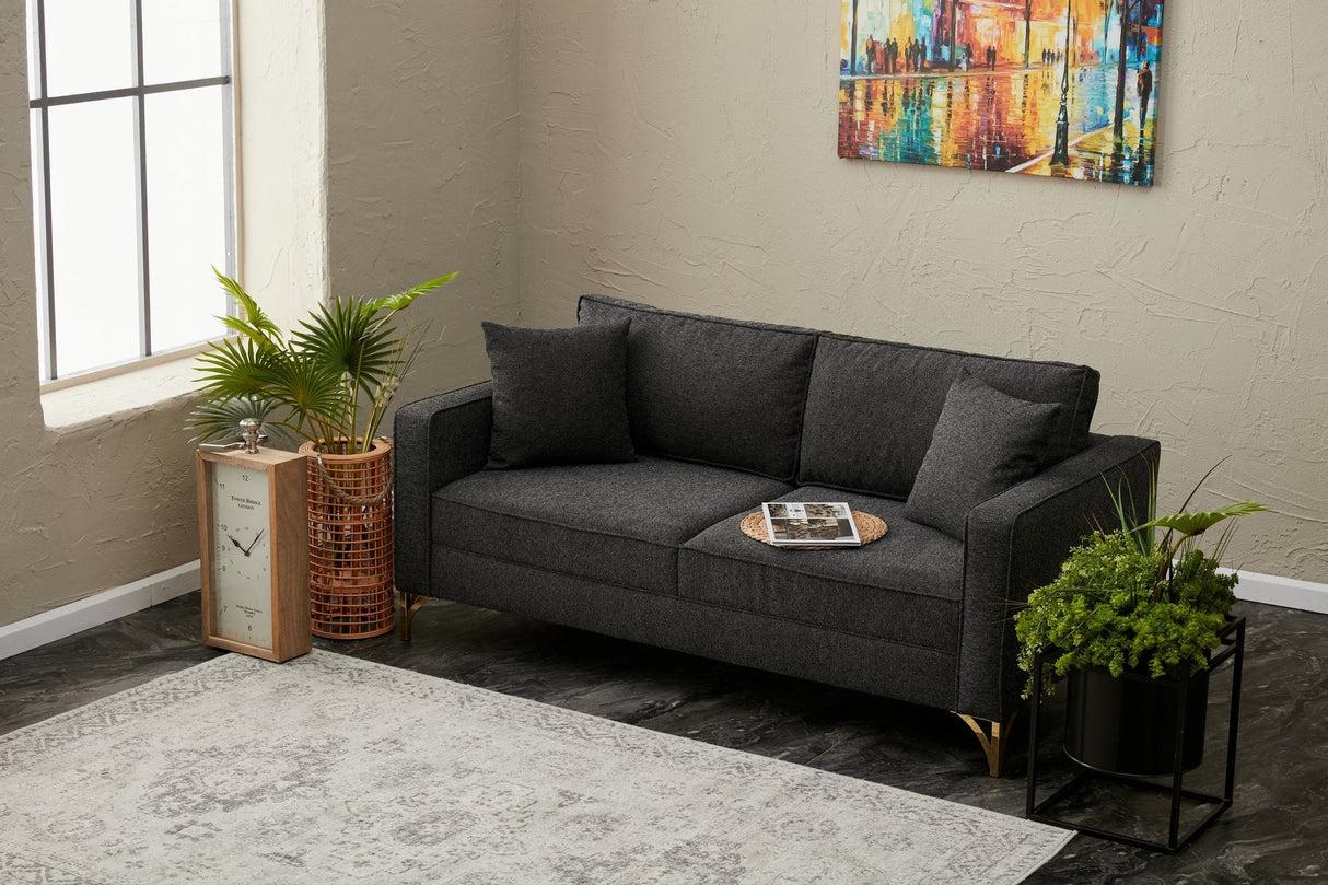 Canapea fixă Berlin, Diverse culori, Diverse configurații, Diverse dimensiuni - Antracit - Auriu - 180x91x83 cm - 2 locuri | SKU: 825BLC2793 | Canapea fixă Berlin, varianta Antracit - Auriu - 180x91x83 cm - 2 locuri, produs pentru amenajarea locuinței, disponibil online în România la CasaMob