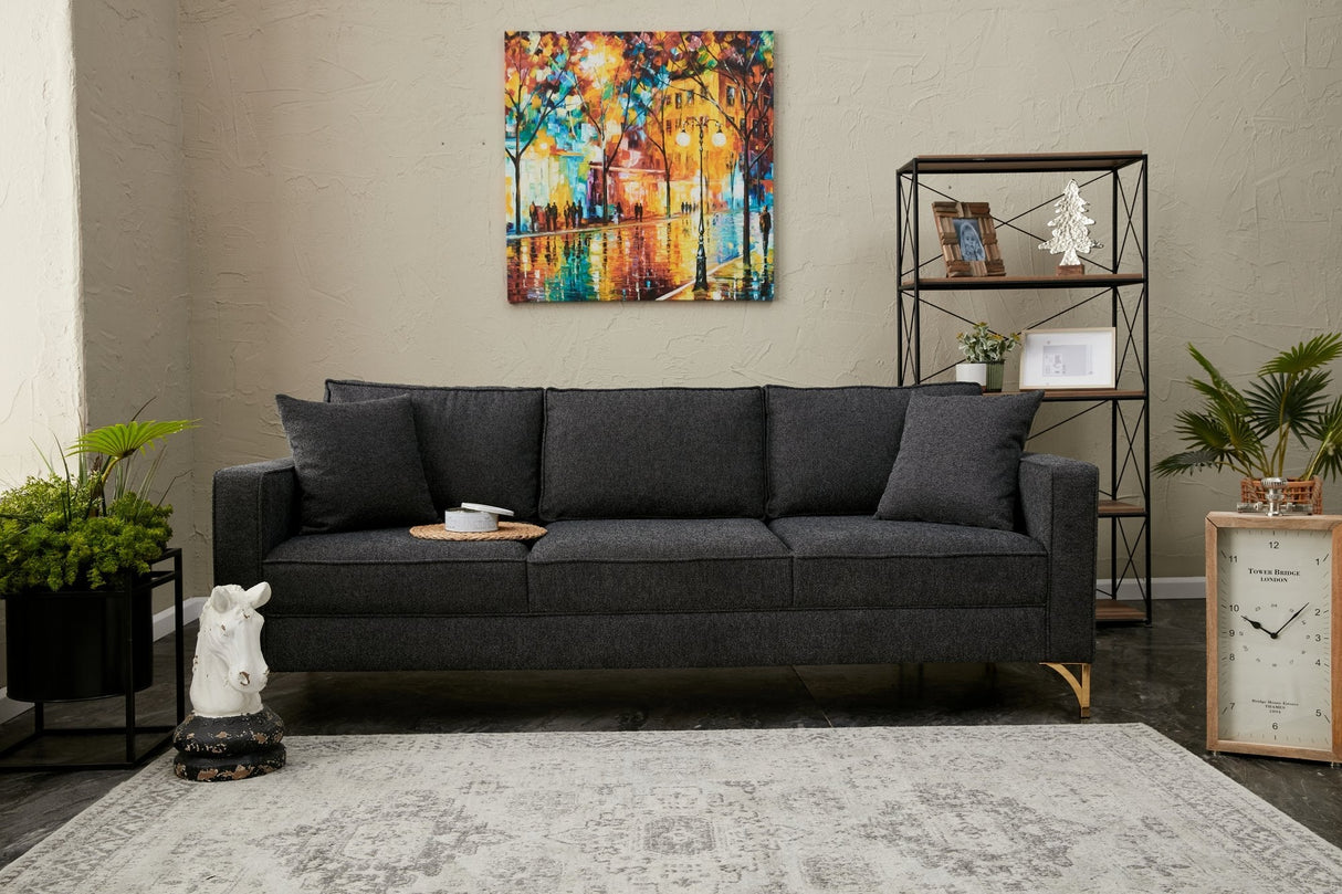 Canapea fixă Berlin, Diverse culori, Diverse configurații, Diverse dimensiuni - Antracit - Auriu - 220x91x83 cm - 3 locuri | SKU: 825BLC2795 | Canapea fixă Berlin, varianta Antracit - Auriu - 220x91x83 cm - 3 locuri, produs pentru amenajarea locuinței, disponibil online în România la CasaMob