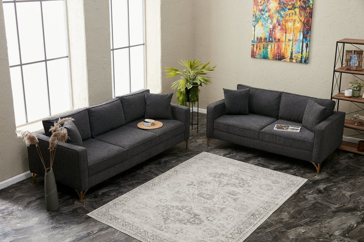 Canapea fixă Berlin, Diverse culori, Diverse configurații, Diverse dimensiuni - Antracit - Auriu - 220x91x83 cm - 3 locuri | SKU: 825BLC2795 | Canapea fixă Berlin, varianta Antracit - Auriu - 220x91x83 cm - 3 locuri, produs pentru amenajarea locuinței, disponibil online în România la CasaMob