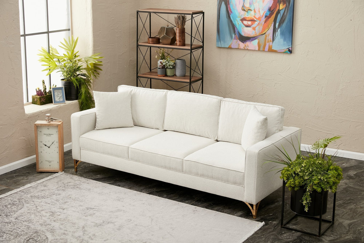 Canapea fixă Berlin, Diverse culori, Diverse configurații, Diverse dimensiuni - Crem - Auriu - 220x91x83 cm - 3 locuri | SKU: 825BLC2797 | Canapea fixă Berlin, varianta Crem - Auriu - 220x91x83 cm - 3 locuri, produs pentru amenajarea locuinței, disponibil online în România la CasaMob