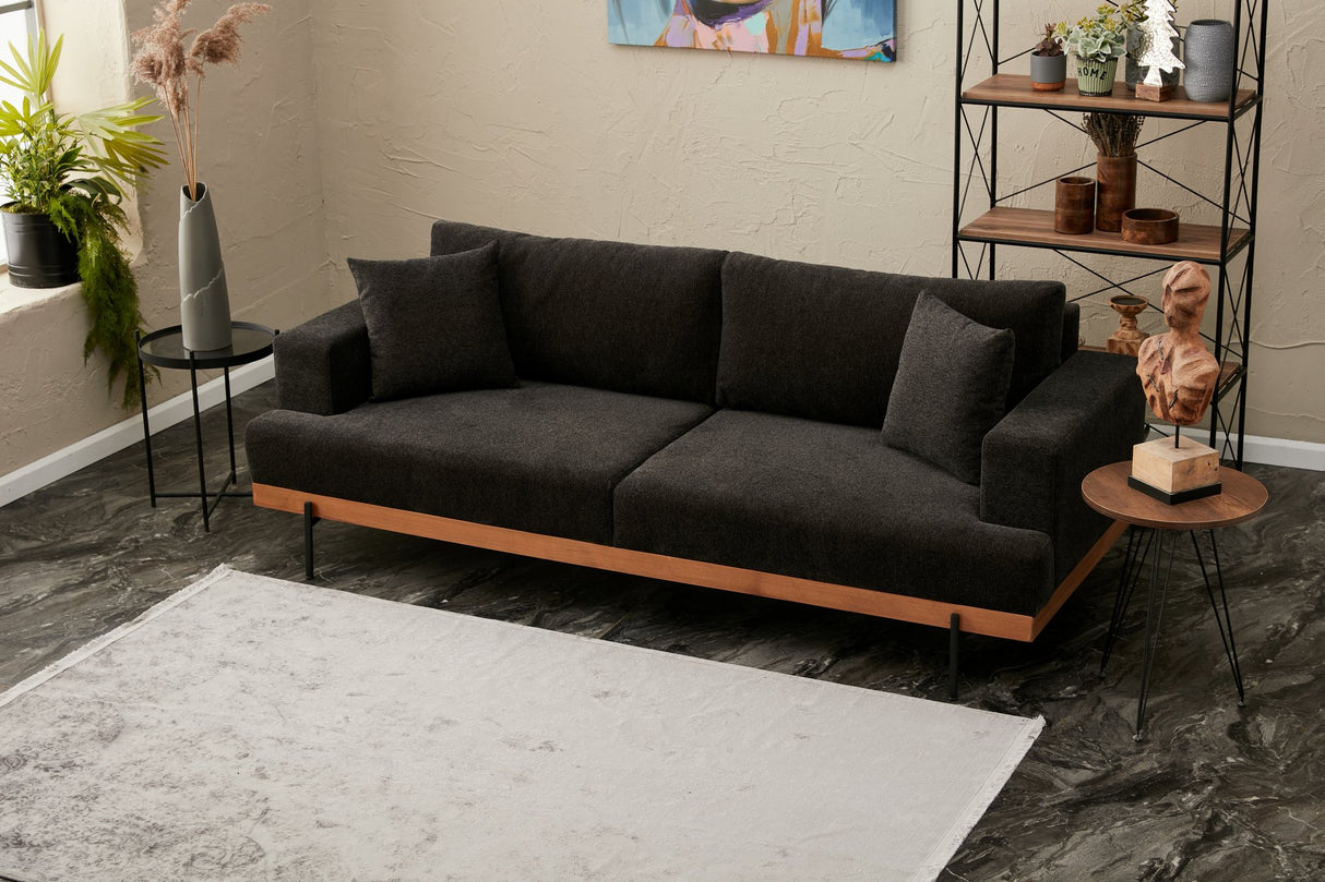 Canapea fixă 3 locuri Liva - Anthracite, Copper, Antracit - Negru, 227x76x94 cm