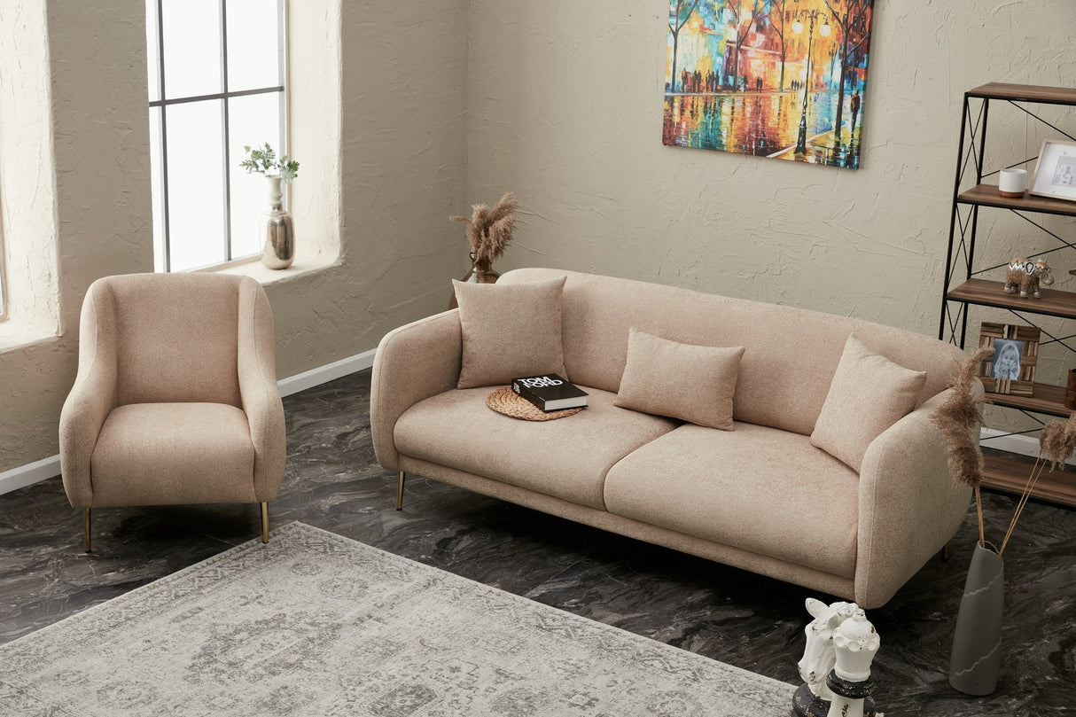 Canapea extensibilă Simena, 3 locuri, Diverse culori, 210x95x80 cm - Bej - Auriu | SKU: 825BLC2836 | Canapea extensibilă Simena, 3 locuri, 210x95x80 cm, varianta Bej - Auriu, produs pentru amenajarea locuinței, disponibil online în România la CasaMob