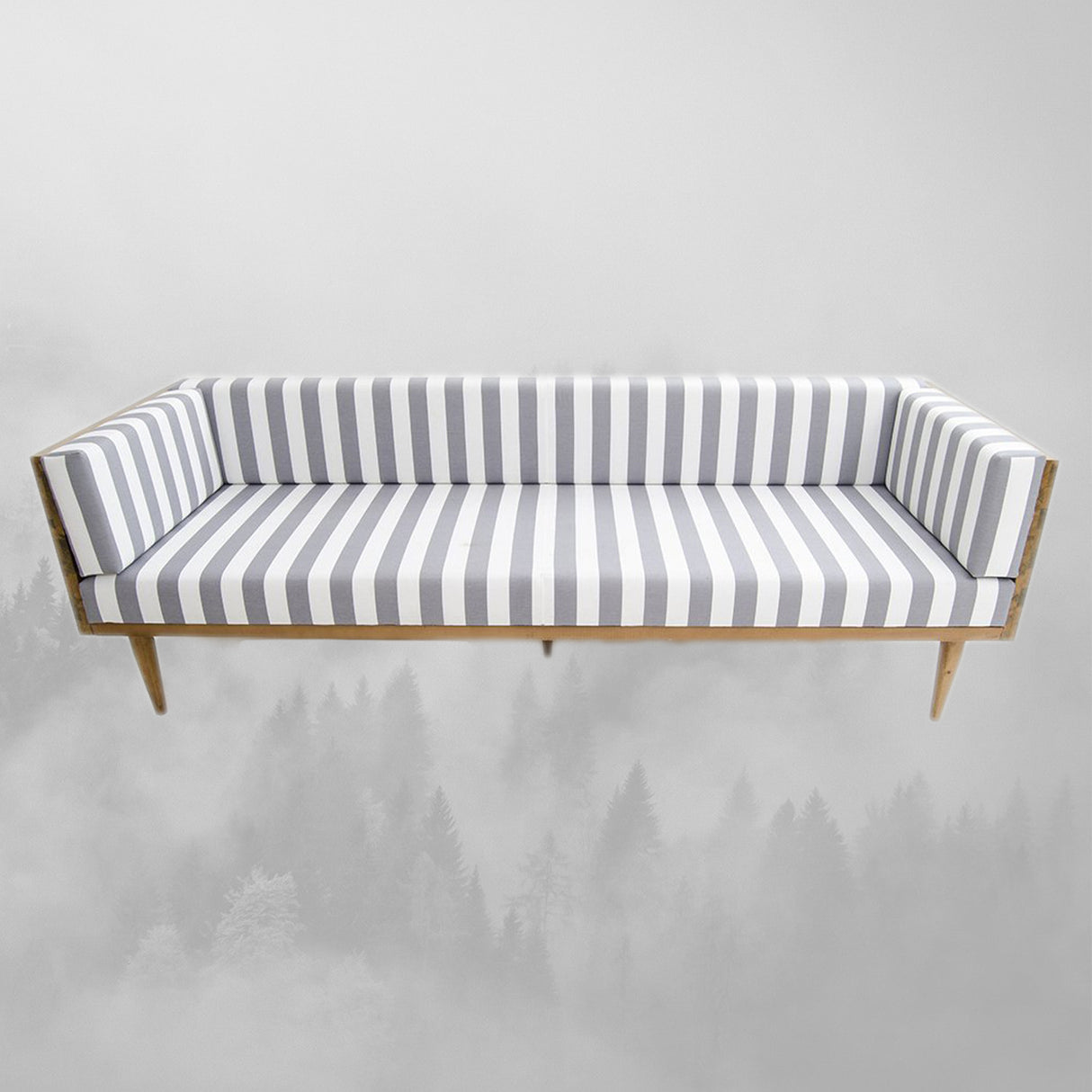 Canapea fixă 3 locuri Cocos Large, Pin - Alb - Gri, 225x75x70 cm