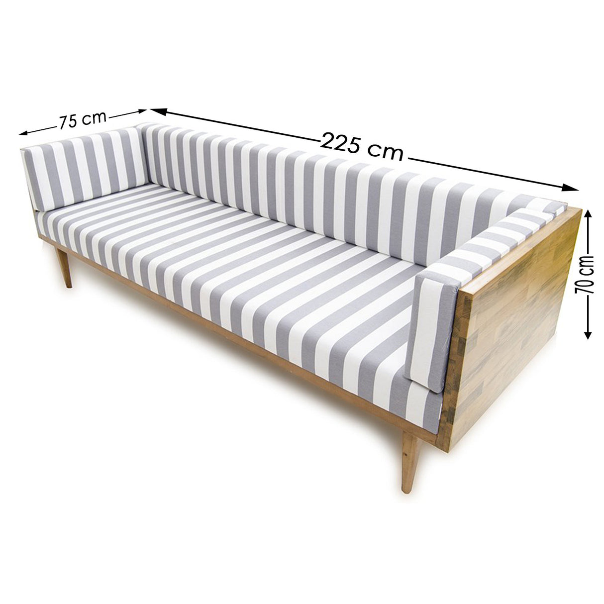 Canapea fixă 3 locuri Cocos Large, Pin - Alb - Gri, 225x75x70 cm